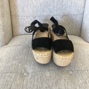 Marc Fisher black suede espadrille platform wedges